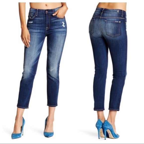 7FAM Cropped High Waist Vintage Straight Jeans - Picture 1 of 5